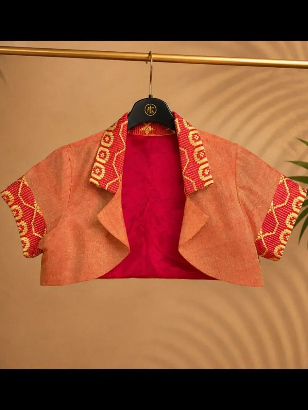 Cropped Bolero Gold Orange Shimmer Woven Border Trim Open Front S/M Boho Glam